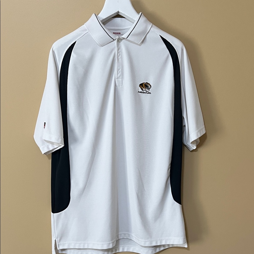 MIZZOU Antigua White and Black Polo Shirt. XL.